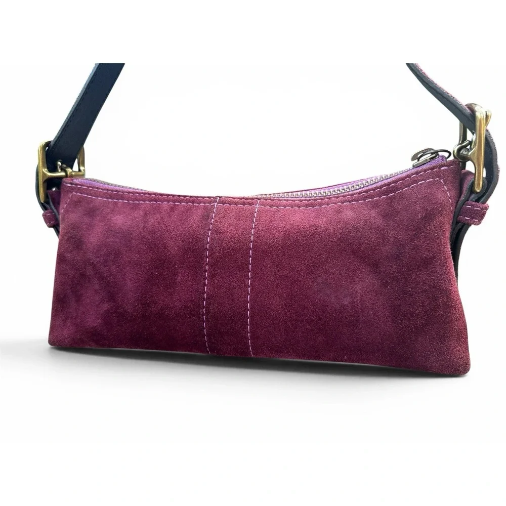 Coach Vintage Y2K Suede Burgundy East West Demi Baguette Purse Bag 7470 RARE